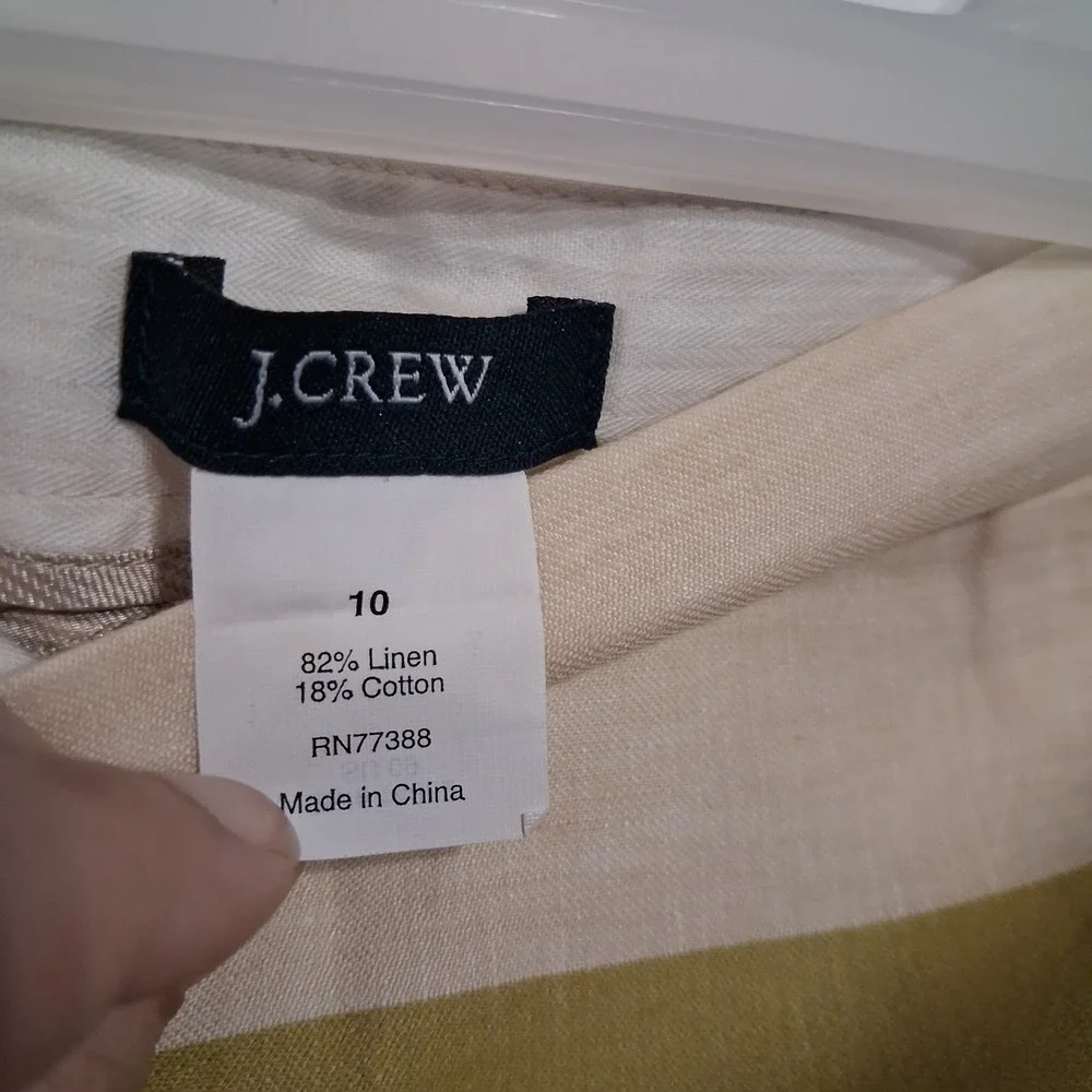J.Crew Mini Skirt Womens 10 Green Striped Linen Blend Casual Preppy Summer 14852